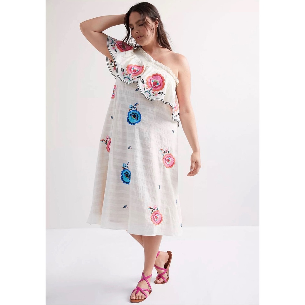 Anthropologie Plenty by Tracy Reese Embroidered One Shoulder Maxi Dress NWT XL - Picture 7 of 16
